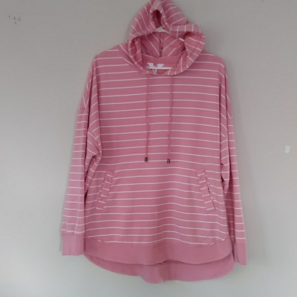 High Low Ribbed Striped Hoodie Top